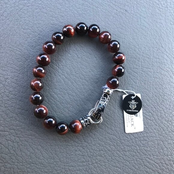Blackjack Genuine Red Tigers Eye Bead Bracelet - Picture 1 of 3